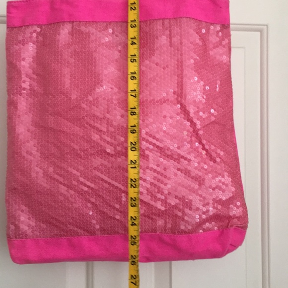 Pink Tote Bag Sequins Hot Pink Neon Snap Button Closure - Picture 7 of 11